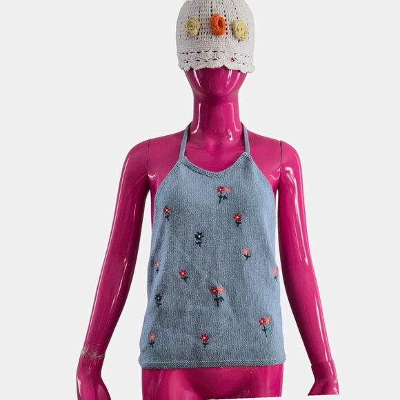 ZARA FLORAL EMBROIDERED HALTER KNIT TOP NWT SIZE M - Picture 9 of 10